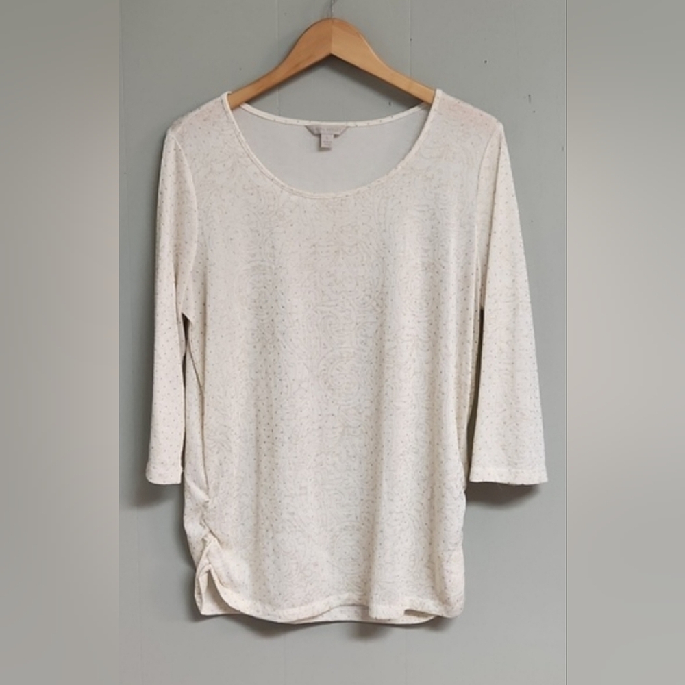 Laura Ashley Top Cream Colored Size L Sides are sinched. Faint design gold beads